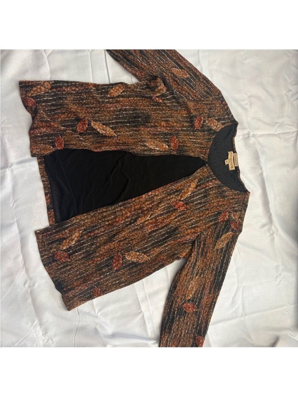 Notations Brown Leaf Pattern Cardigan